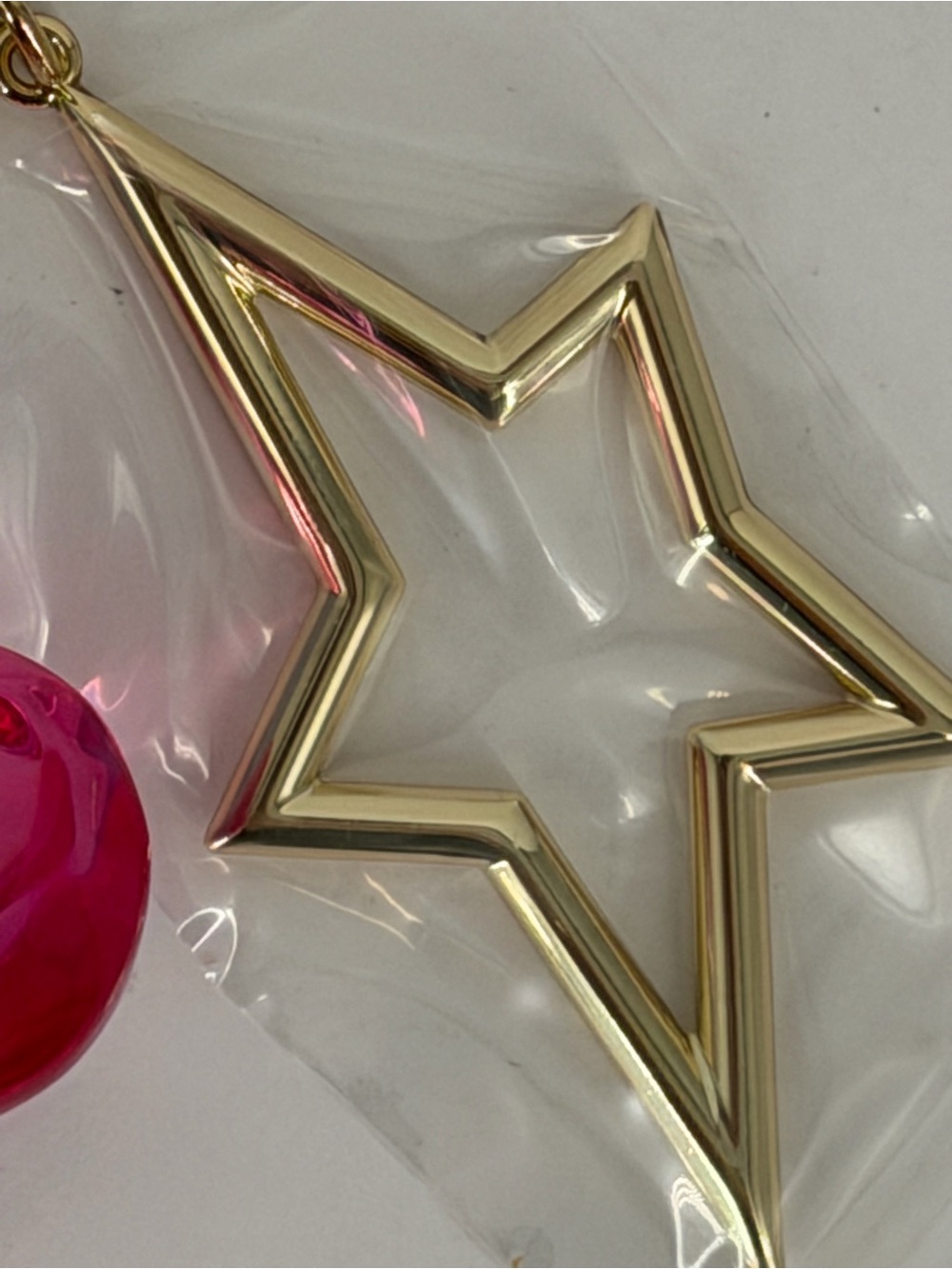 MUGLER Pink Heart Gold Tone Star Key Ring Keychain Bag Charm Accessory New - Picture 3 of 4